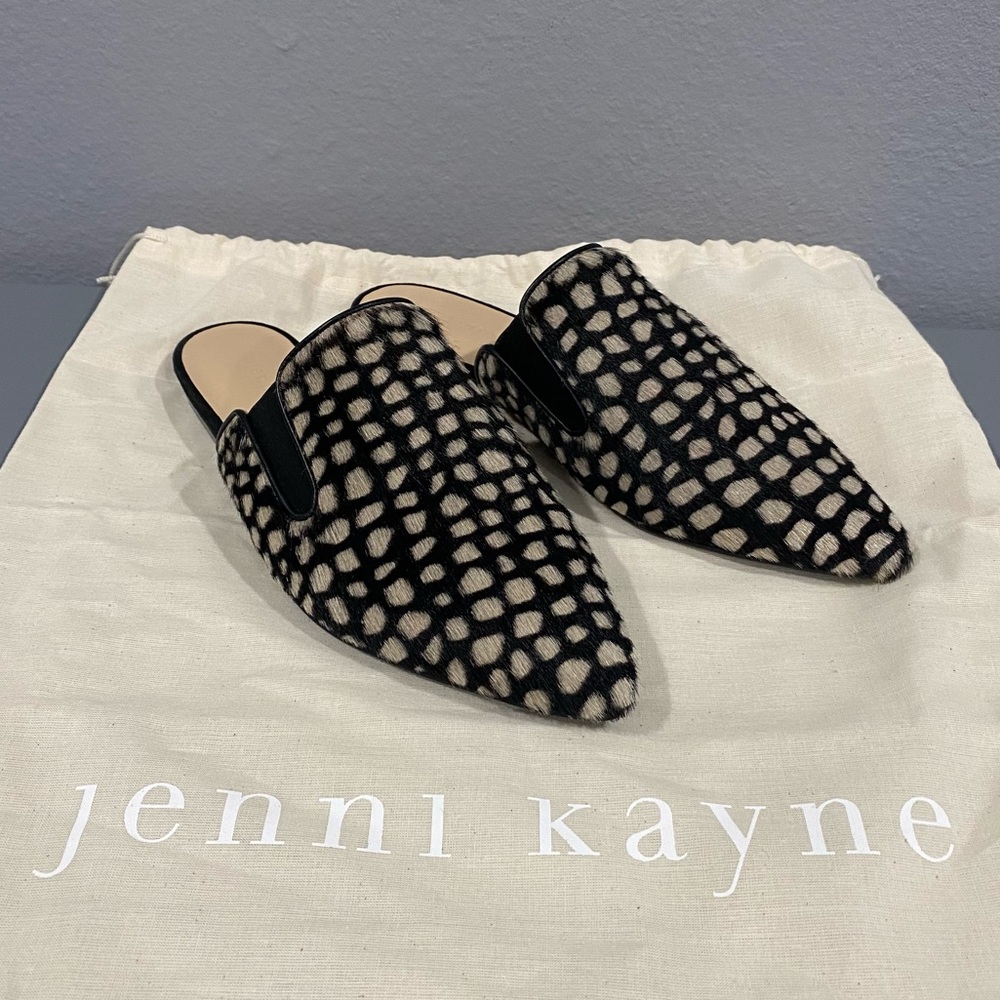 JENNI KAYNE Brand New Calf Hair Mule Black Spotted Honey Giraffe
